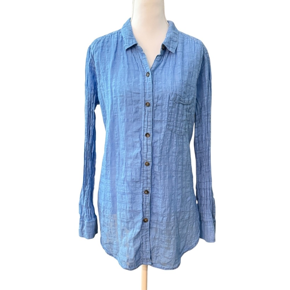 Anthropologie Pilcro & the Letterpress Gauzy Linen-Blend Button-Up Top Size 12 - Picture 2 of 11